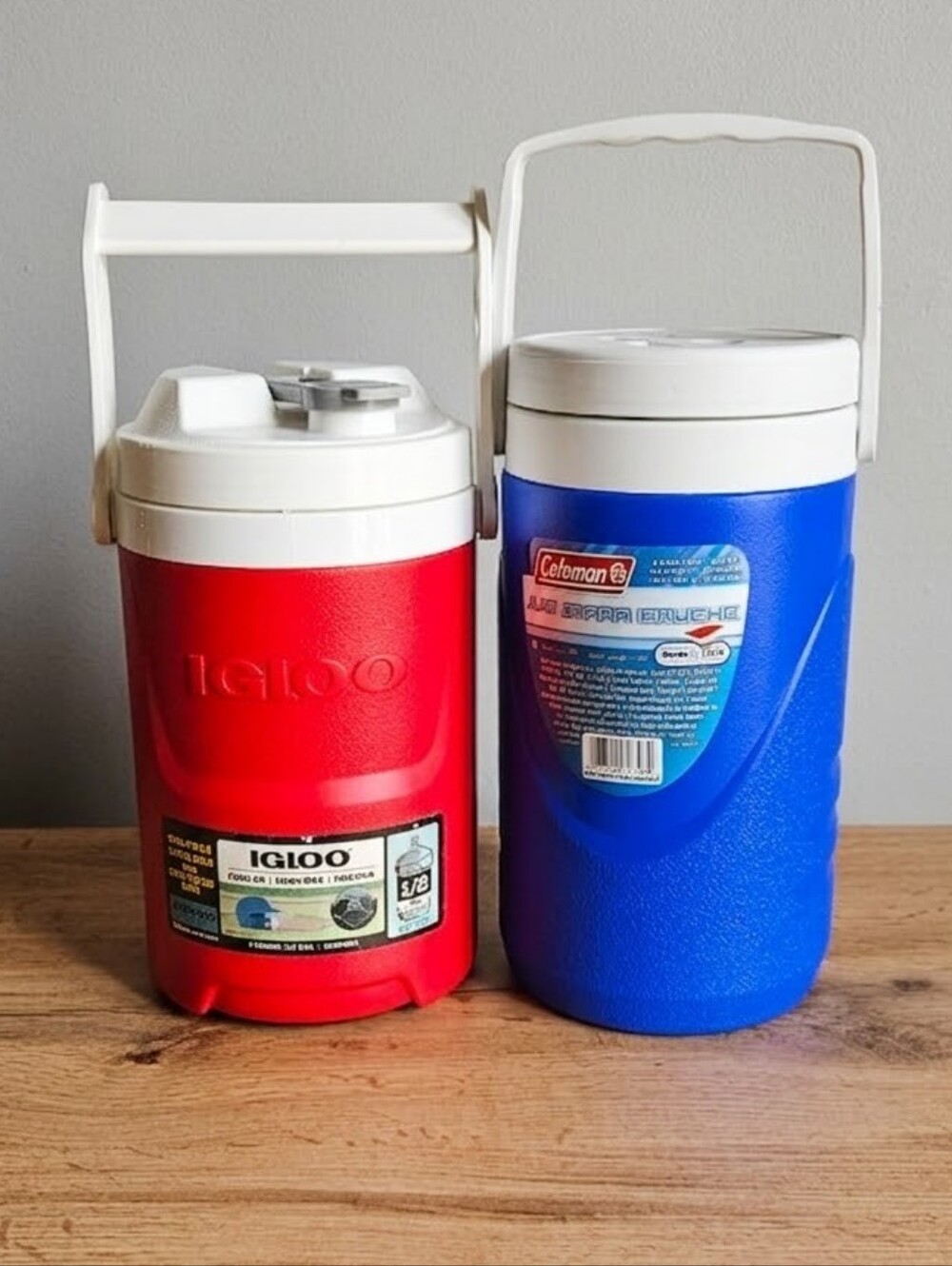 Classic Red Igloo & Blue Coleman 1/2 Gallon Water Jug Cooler Lot